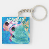 Whimsical Abstract Fish Trio Blue Personalized Sleutelhanger (Achterkant)