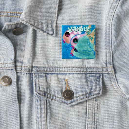 Whimsical Abstract Fish Trio Blue Personalized Vierkante Button 5,1 Cm (In situ)