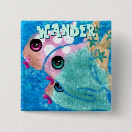 Whimsical Abstract Fish Trio Blue Personalized Vierkante Button 5,1 Cm
