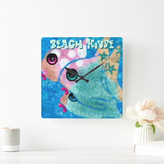 Whimsical Abstract Fish Trio Blue Personalized Vierkante Klok (Huis)