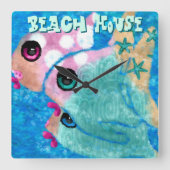 Whimsical Abstract Fish Trio Blue Personalized Vierkante Klok (Voorkant)
