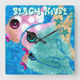 Whimsical Abstract Fish Trio Blue Personalized Vierkante Klok