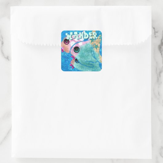 Whimsical Abstract Fish Trio Blue Personalized Vierkante Sticker (Tas)