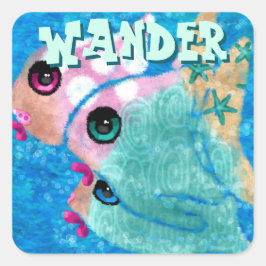 Whimsical Abstract Fish Trio Blue Personalized Vierkante Sticker