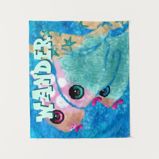 Whimsical Abstract Fish Trio Blue Personalized Wandkleed (Voorkant)