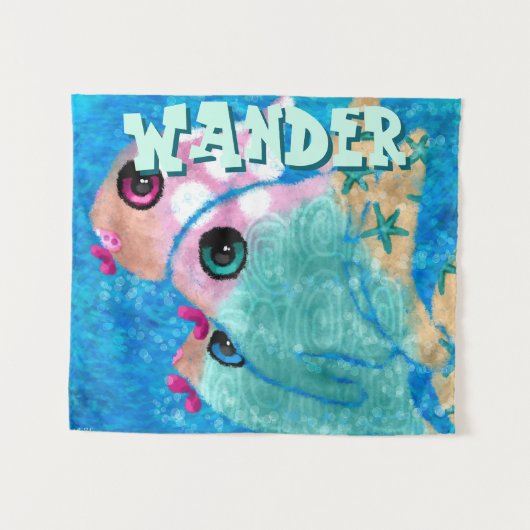 Whimsical Abstract Fish Trio Blue Personalized Wandkleed (Voorkant (horizontaal))