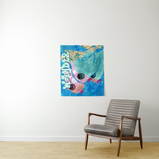 Whimsical Abstract Fish Trio Blue Personalized Wandkleed (In situ)