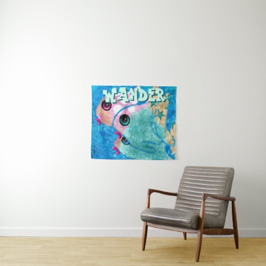Whimsical Abstract Fish Trio Blue Personalized Wandkleed (In Situ (horizontaal))