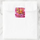Whimsical Abstract Flamingo Floral Sinaasappel Gee Vierkante Sticker (Tas)