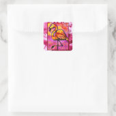 Whimsical Abstract Flamingo Floral Sinaasappel Gee Vierkante Sticker (Tas)