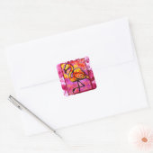 Whimsical Abstract Flamingo Floral Sinaasappel Gee Vierkante Sticker (Envelop)