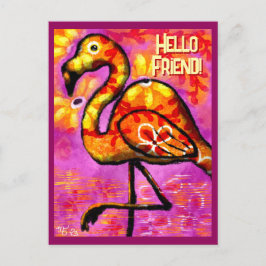 Whimsical Abstract Flamingo Roze Sinaasappel Briefkaart