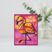 Whimsical Abstract Flamingo Roze Sinaasappel Briefkaart (Staand voorkant)