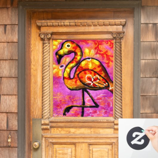 Whimsical Abstract Flamingo Roze Venster Cling Raamsticker (Huis Deur)