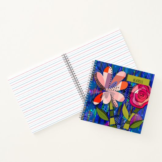 Whimsical Abstract Floral Custom Text Notitieboek (Binnen)