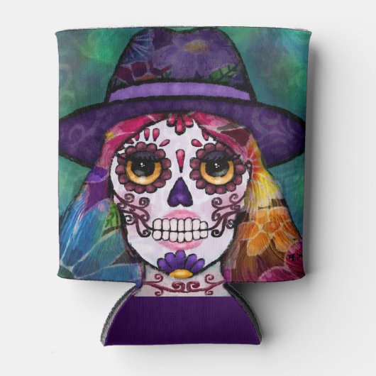 Whimsical Abstract Floral Hippie Sugar Skull Blikjeskoeler (Voorkant)