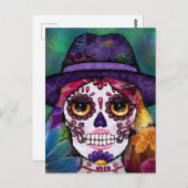Whimsical Abstract Floral Hippie Sugar Skull Briefkaart (Voorkant / Achterkant)