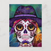 Whimsical Abstract Floral Hippie Sugar Skull Briefkaart (Voorkant)