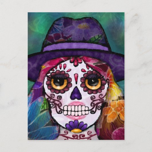 Whimsical Abstract Floral Hippie Sugar Skull Briefkaart (Voorkant)
