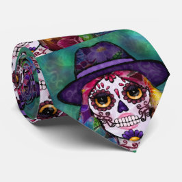 Whimsical Abstract Floral Hippie Sugar Skull Stropdas