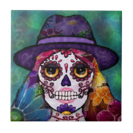 Whimsical Abstract Floral Hippie Sugar Skull Tegeltje