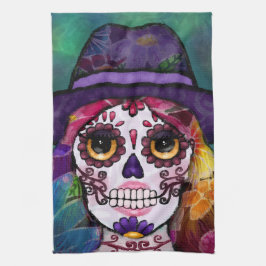 Whimsical Abstract Floral Hippie Sugar Skull Theedoek