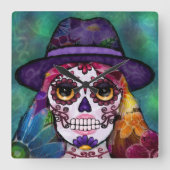 Whimsical Abstract Floral Hippie Sugar Skull Vierkante Klok (Voorkant)