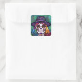 Whimsical Abstract Floral Hippie Sugar Skull Vierkante Sticker (Tas)