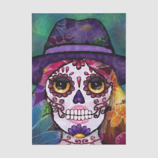 Whimsical Abstract Hippie Sugar Skull Decoupage Tissuepapier (Voorkant)