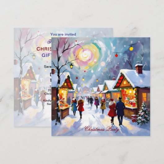 Whimsical Abstract Holiday Market Christmas Party Kaart (Voorkant / Achterkant)