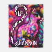 Whimsical Abstract Kitty Cat Floral Personalized Fleece Deken (Voorkant)