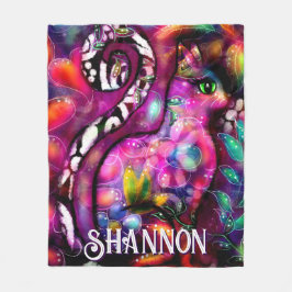 Whimsical Abstract Kitty Cat Floral Personalized Fleece Deken