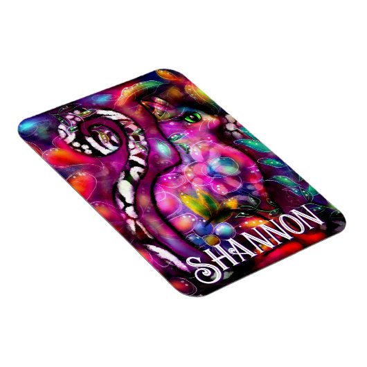 Whimsical Abstract Kitty Cat Floral Personalized Magneet (Rechterzijde)