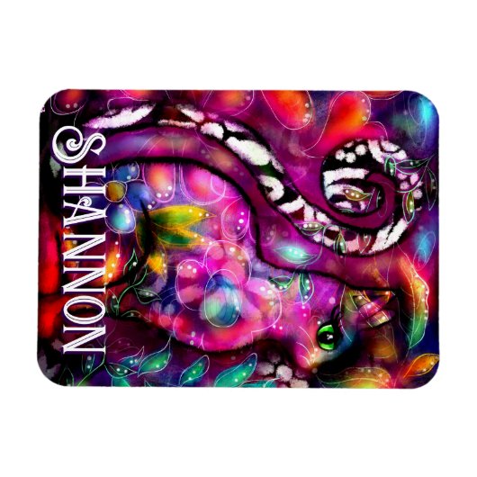 Whimsical Abstract Kitty Cat Floral Personalized Magneet (Horizontaal)