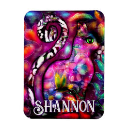 Whimsical Abstract Kitty Cat Floral Personalized Magneet
