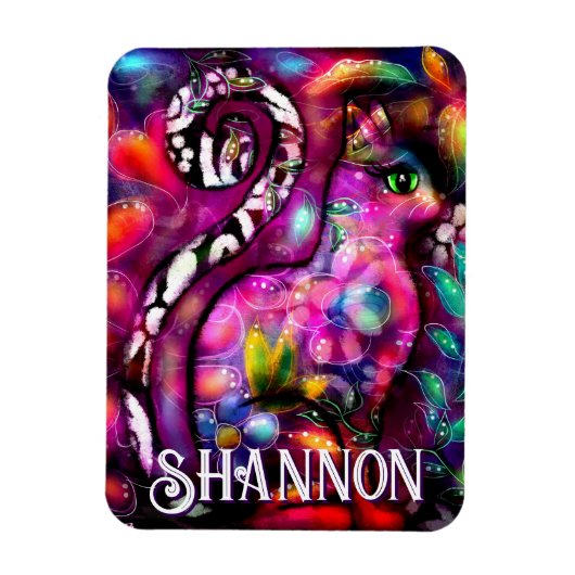 Whimsical Abstract Kitty Cat Floral Personalized Magneet (Verticaal)