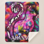Whimsical Abstract Kitty Cat Floral Personalized Sherpa Deken (Voorkant)