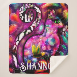 Whimsical Abstract Kitty Cat Floral Personalized Sherpa Deken