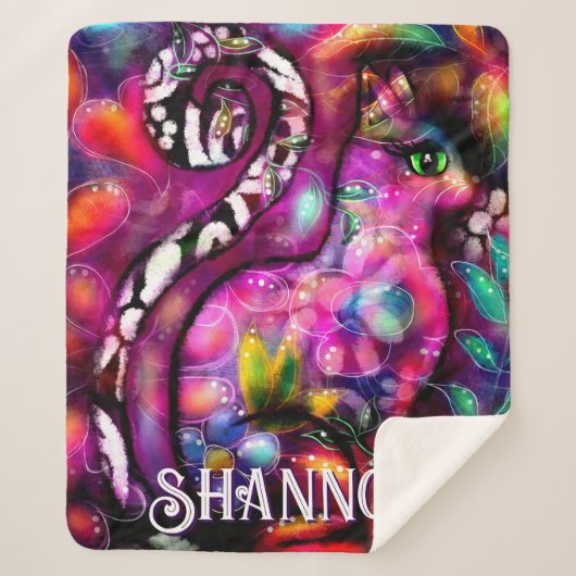 Whimsical Abstract Kitty Cat Floral Personalized Sherpa Deken (Voorkant)