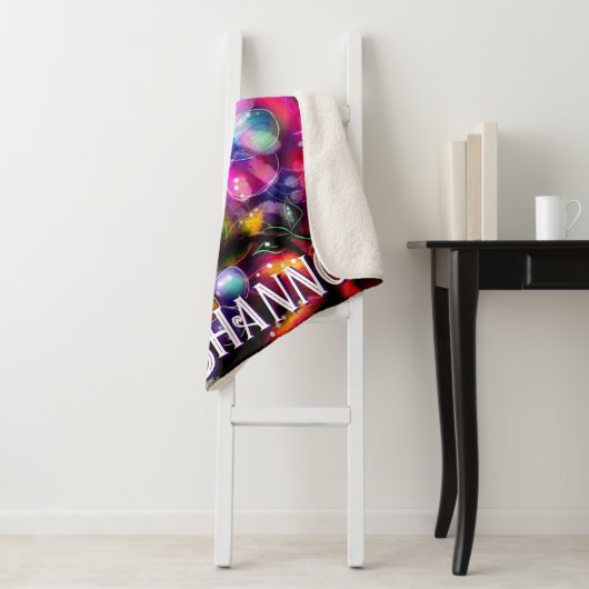 Whimsical Abstract Kitty Cat Floral Personalized Sherpa Deken (In situ)
