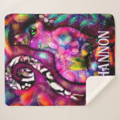 Whimsical Abstract Kitty Cat Floral Personalized Sherpa Deken (Voorkant (horizontaal))