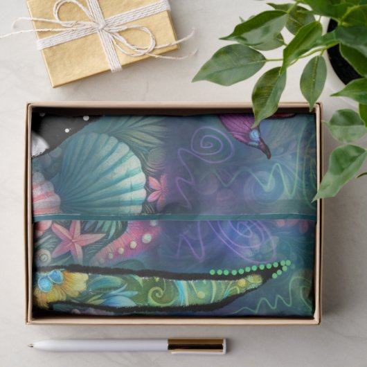 Whimsical Abstract Mermaid Nautical Teal Decoupage Tissuepapier (Geschenk)