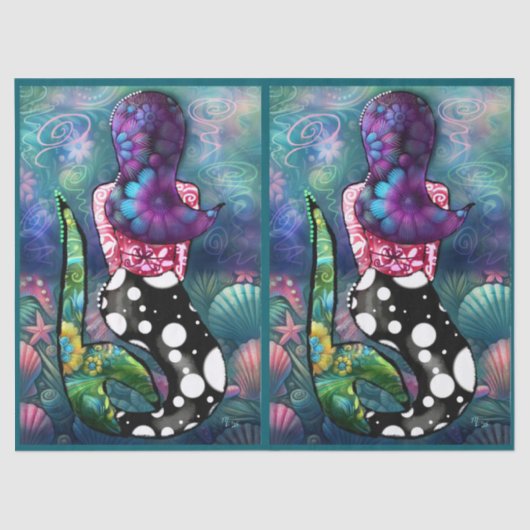 Whimsical Abstract Mermaid Nautical Teal Decoupage Tissuepapier (Voorkant)