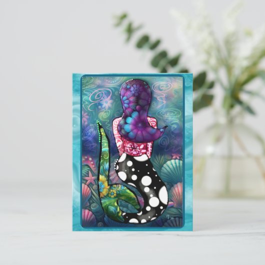 Whimsical Abstract Mermaid Nautical Teal Seashells Briefkaart (Staand voorkant)