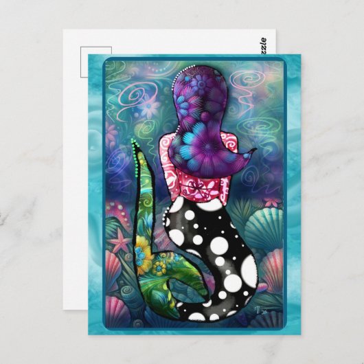 Whimsical Abstract Mermaid Nautical Teal Seashells Briefkaart (Voorkant / Achterkant)