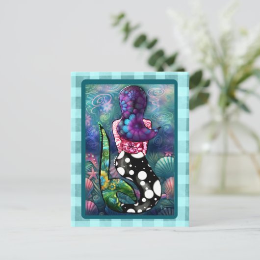 Whimsical Abstract Mermaid Nautical Teal Seashells Briefkaart (Staand voorkant)