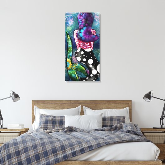 Whimsical Abstract Mermaid Nautical Teal Seashells Canvas Afdruk (Insitu (Slaapkamer))
