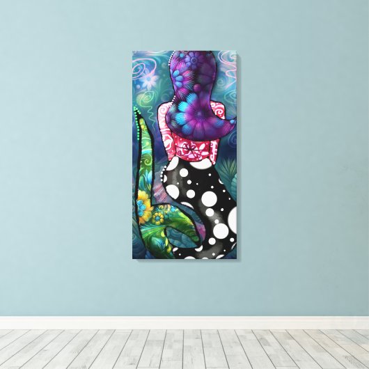 Whimsical Abstract Mermaid Nautical Teal Seashells Canvas Afdruk (Insitu (Houten vloer))