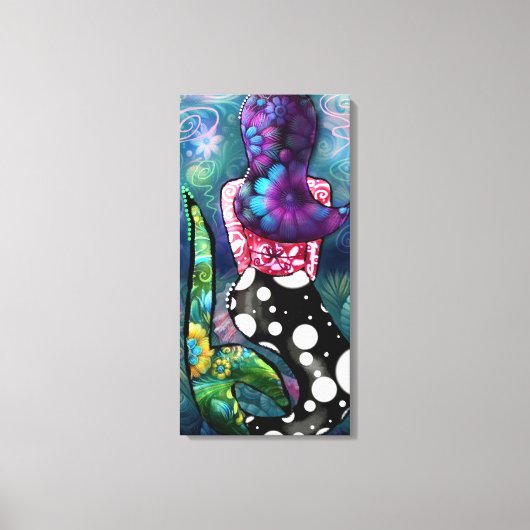 Whimsical Abstract Mermaid Nautical Teal Seashells Canvas Afdruk (Voorkant)