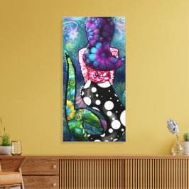 Whimsical Abstract Mermaid Nautical Teal Seashells Canvas Afdruk